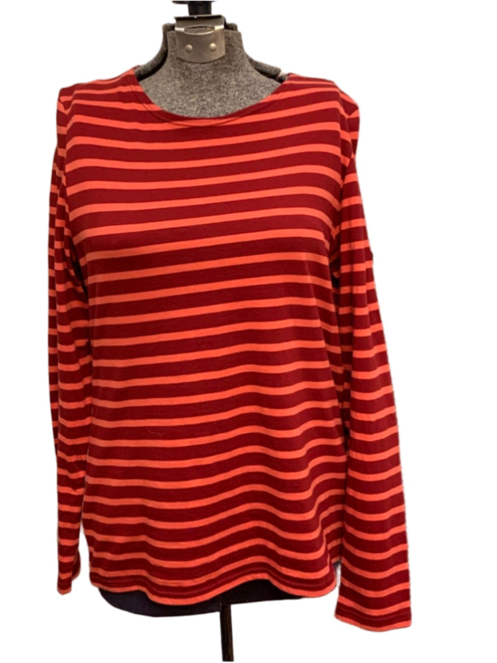 Women's Saint James Long Sleeve Tee, Size 8, Red & Orange Striped